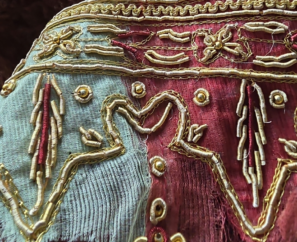 Gold, Green, and Red Hand Embroidered Edge